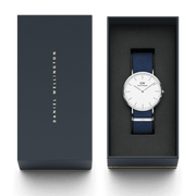 Shop Authentic Daniel Wellington Classic Bayswater White Dial Blue NATO Strap Watch For Women - DW00100280 - Luxxuri