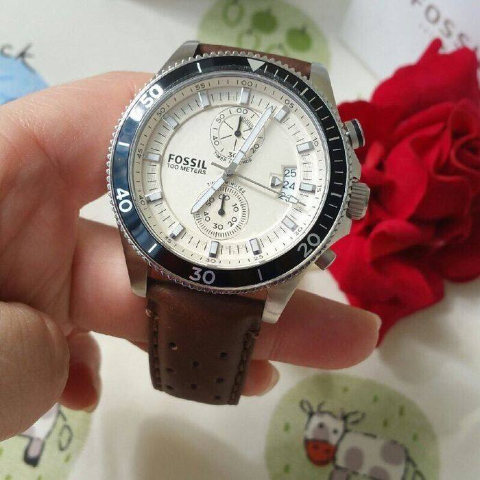  Shop Authentic Fossil Wakefield Chronograph White Dial Brown Leather Strap Watch for Men - CH2943 - Luxxuri