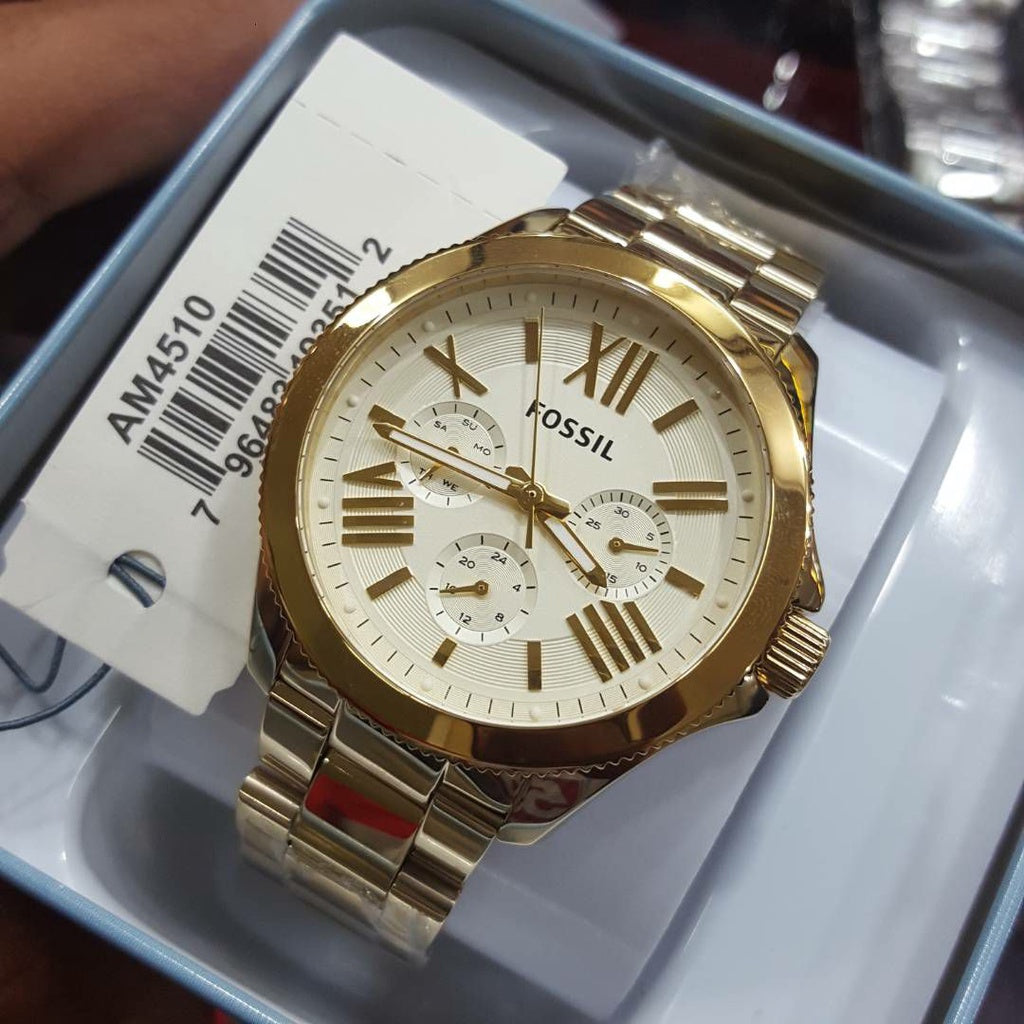  Shop Authentic Fossil Cecile Multifunction Champagne Dial Gold Steel Strap Watch for Women - AM4510 - Luxxuri