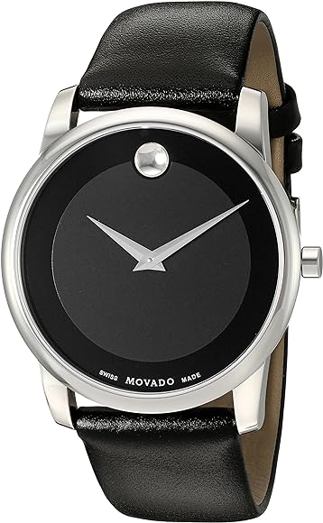  Shop Authentic Movado Museum Black Dial Black Leather Strap Watch For Men - 606502 - Luxxuri