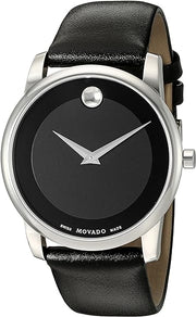  Shop Authentic Movado Museum Black Dial Black Leather Strap Watch For Men - 606502 - Luxxuri