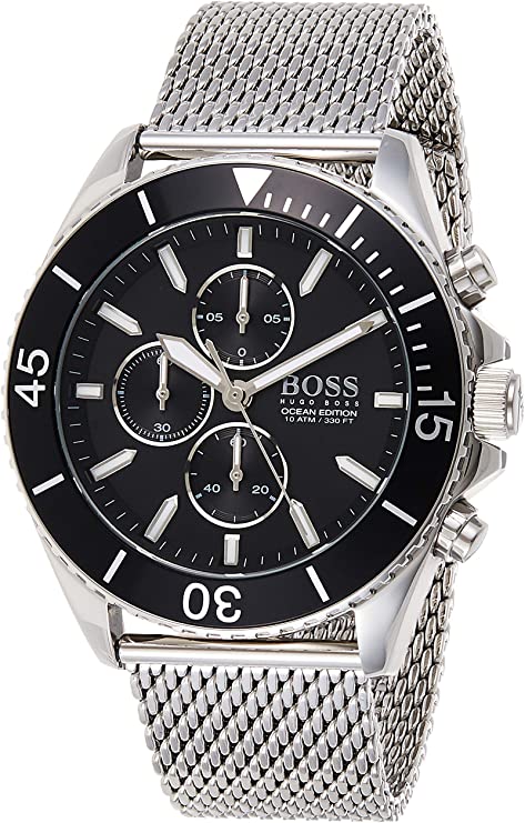  Shop Authentic Hugo Boss Ocean Edition Black Dial Silver Mesh Bracelet Watch for Men - 1513701 - Luxxuri