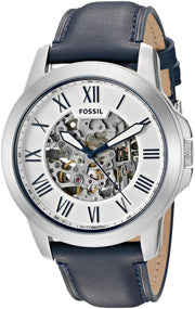  Shop Authentic Fossil Grant Automatic Skeleton Silver Dial Blue Leather Strap Watch for Men - ME3111 - Luxxuri
