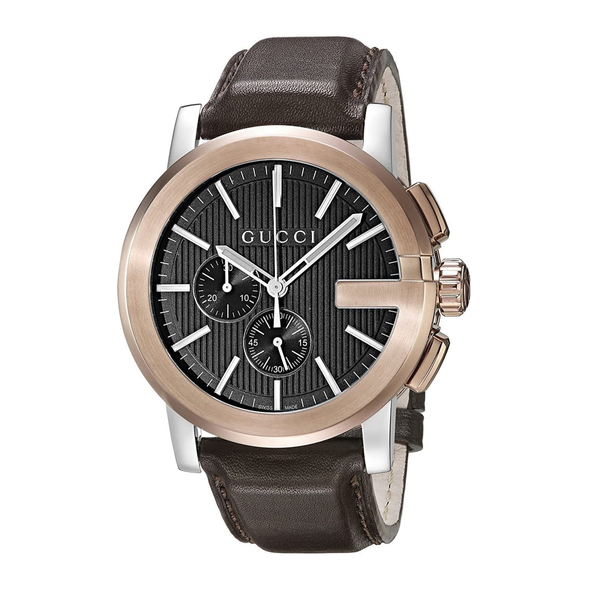 Shop Authentic Gucci G Chrono Black Dial Brown Leather Strap Watch For Men - YA101202 - Luxxuri
