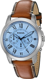  Shop Authentic Fossil Grant Chronograph Blue Dial Brown Leather Strap Watch for Men - FS5184 - Luxxuri