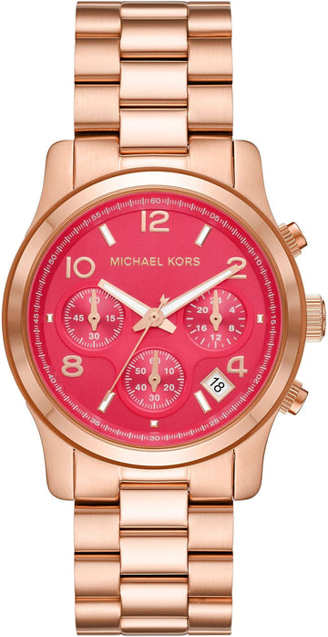  Shop Authentic Michael Kors Runway Chronograph Pink Dial Rose Gold Steel Strap Watch For Women - MK7352 - Luxxuri