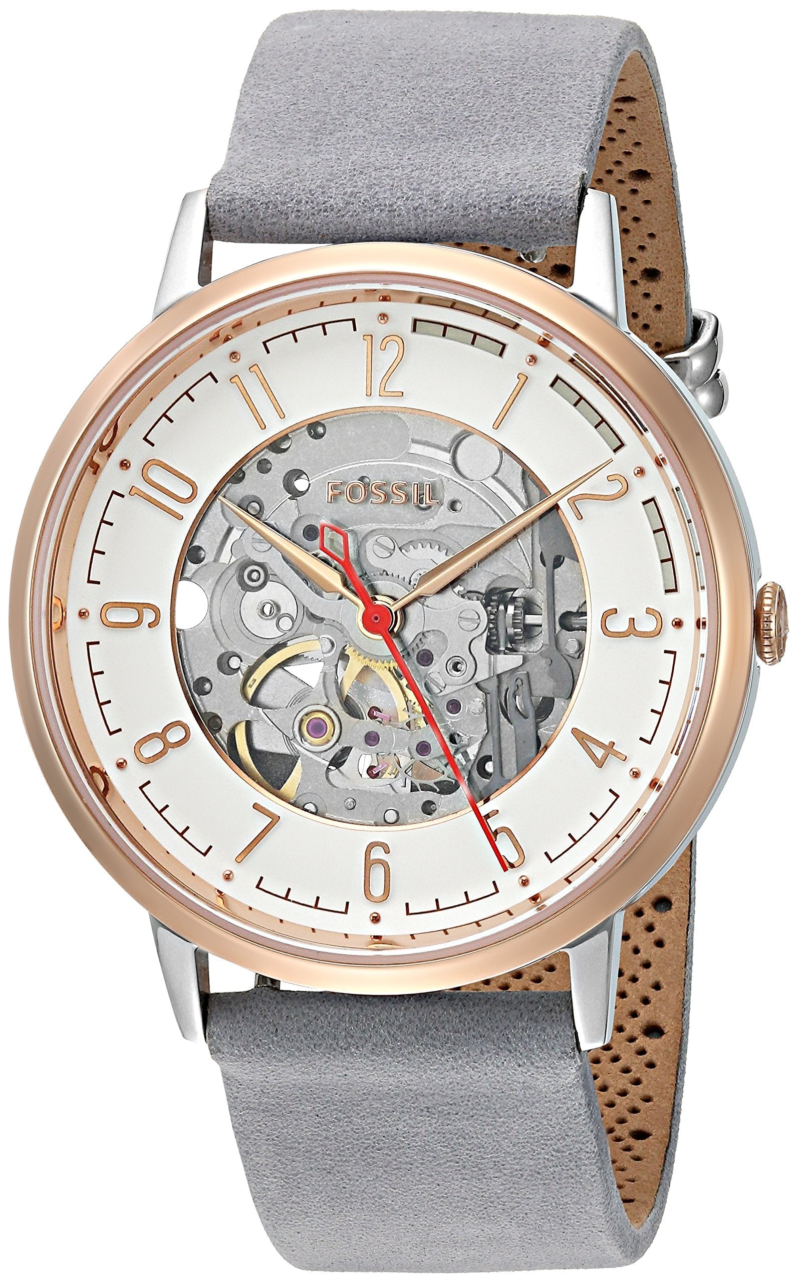  Shop Authentic Fossil Vintage Muse Automatic Skeleton White Dial Grey Leather Strap Watch for Women - ME3131 - Luxxuri