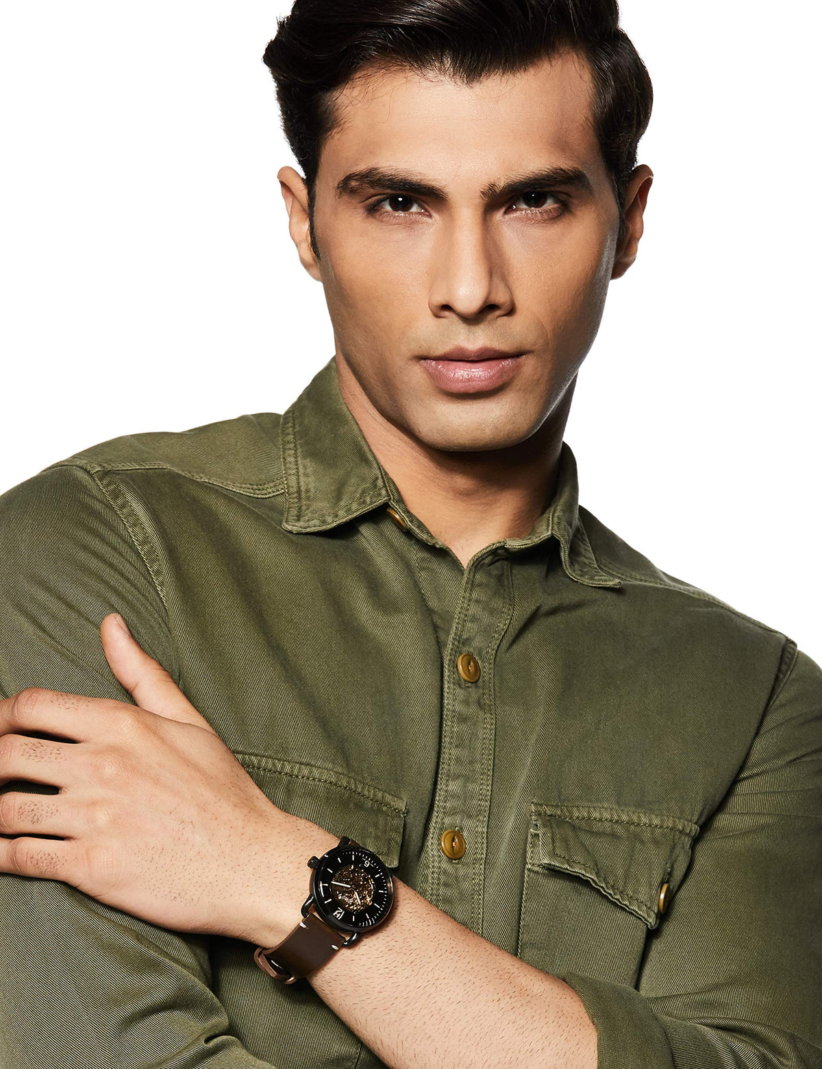  Shop Authentic Fossil Commuter Automatic Black Dial Brown Leather Strap Watch for Men - ME3158 - Luxxuri