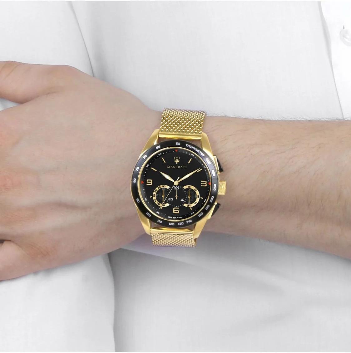  Shop Authentic Maserati Traguardo 45mm Quartz Gold Black Dial Watch For Men - R8873612010 - Luxxuri
