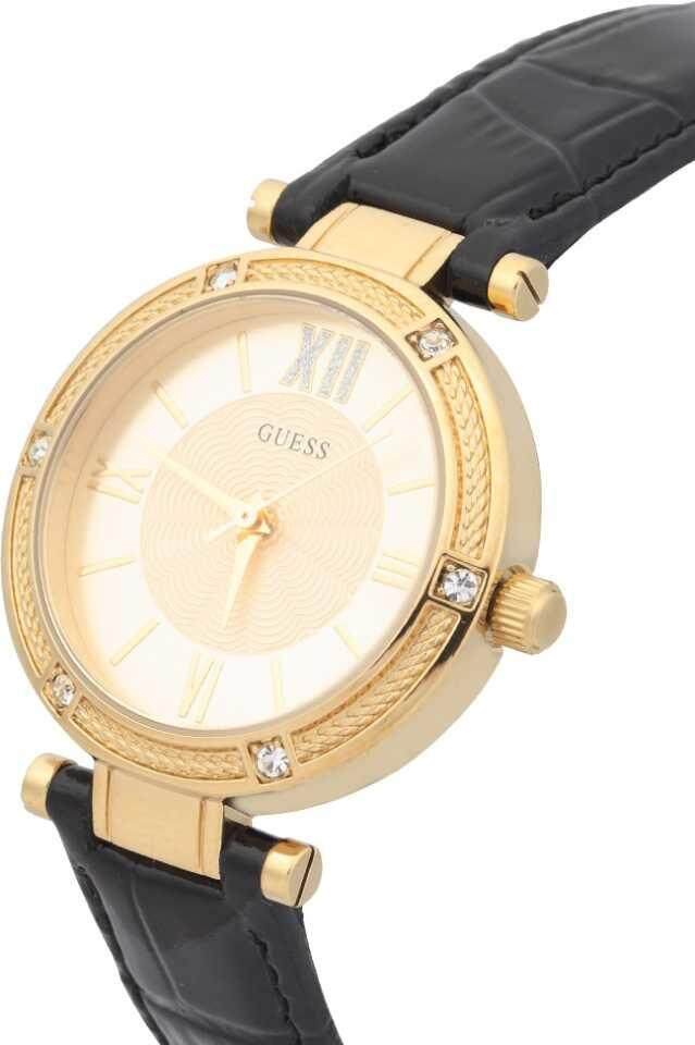  Shop Authentic Guess Park Avenue Quartz Gold Dial Black Leather Strap Watch For Women - W0838L1 - Luxxuri