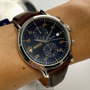  Shop Authentic Maserati Epoca Chronograph Blue Dial Brown Leather Strap Watch For Men - R8871618001 - Luxxuri