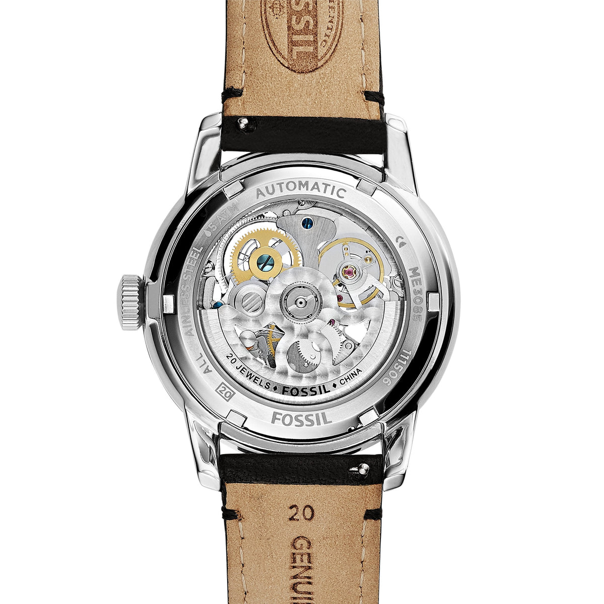  Shop Authentic Fossil Townsman Automatic Skeleton White Dial Black Leather Strap Watch for Men - ME3085 - Luxxuri