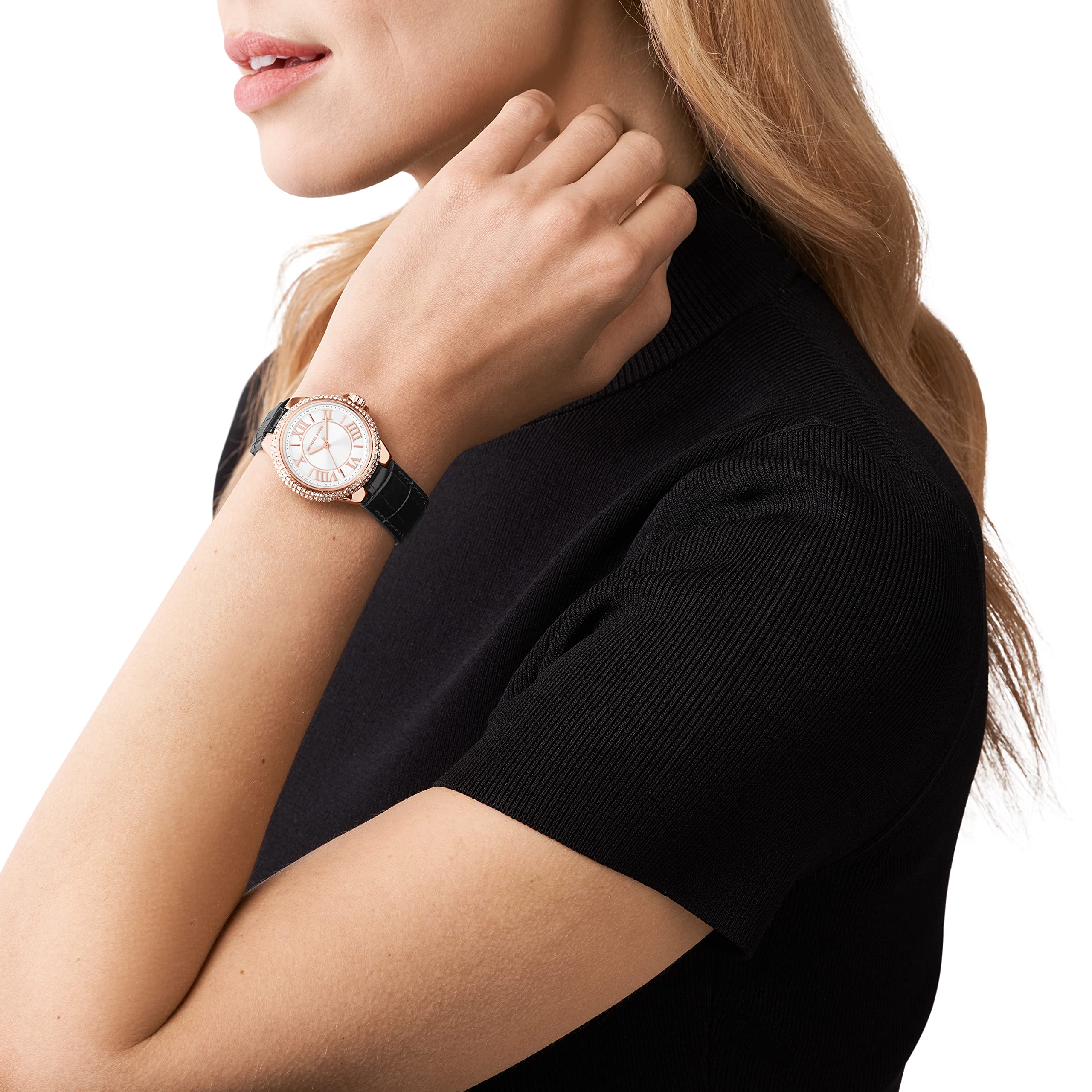  Shop Authentic Michael Kors Camille Three-Hand Crystals White Dial Black Leather Strap Watch for Women - MK2962 - Luxxuri