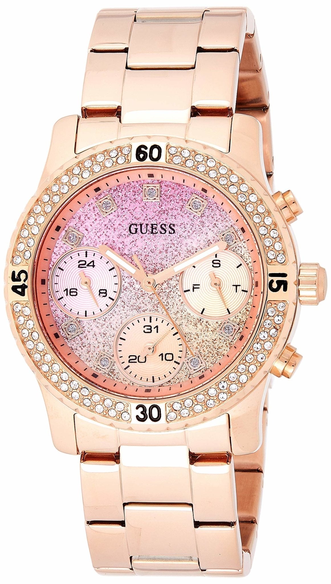  Shop Authentic Guess Confetti Pink Dial Rose Gold Steel Strap Watch For Women - W0774L3 - Luxxuri