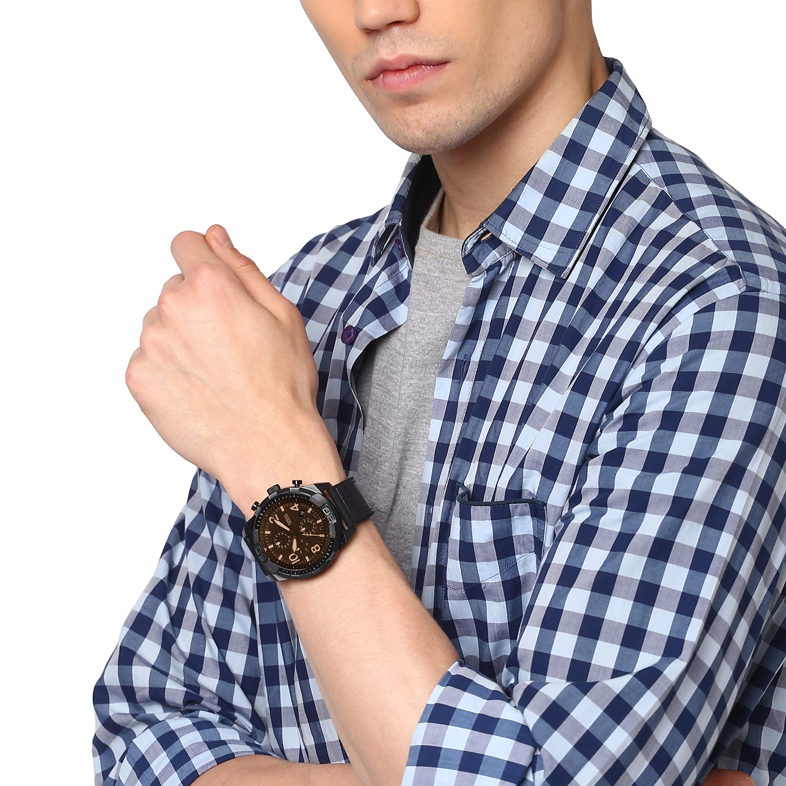  Shop Authentic Fossil Bronson Chronograph Brown Dial Brown Leather Strap Watch for Men - FS5713 - Luxxuri