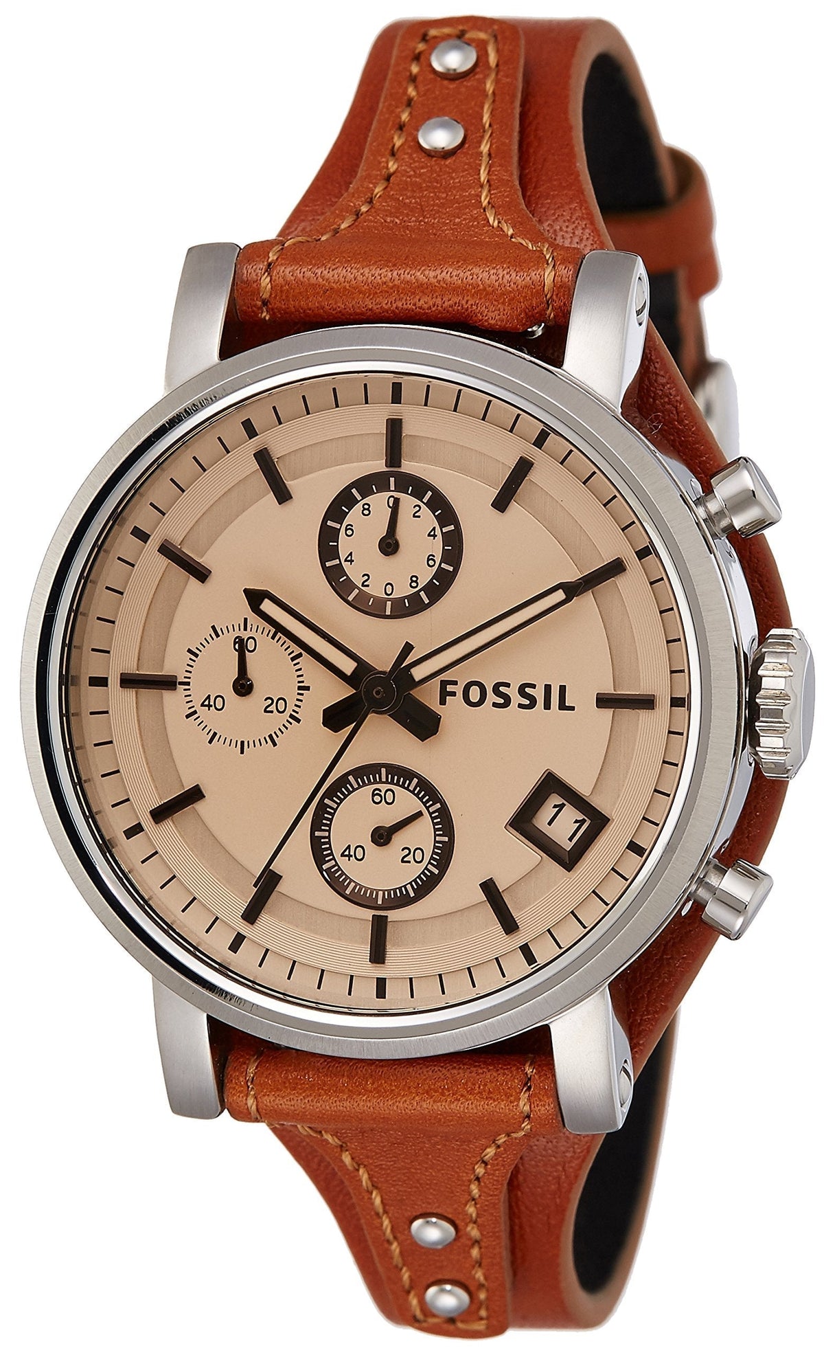  Shop Authentic Fossil Original Boyfriend Sport Chronograph Beige Dial Brown Leather Strap Watch for Women - ES4046 - Luxxuri