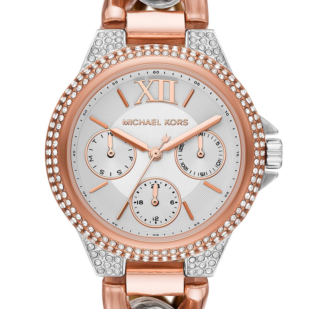  Shop Authentic Michael Kors Camille Pavé Chronograph Silver Dial Two Tone Steel Strap Watch for Women - MK6843 - Luxxuri