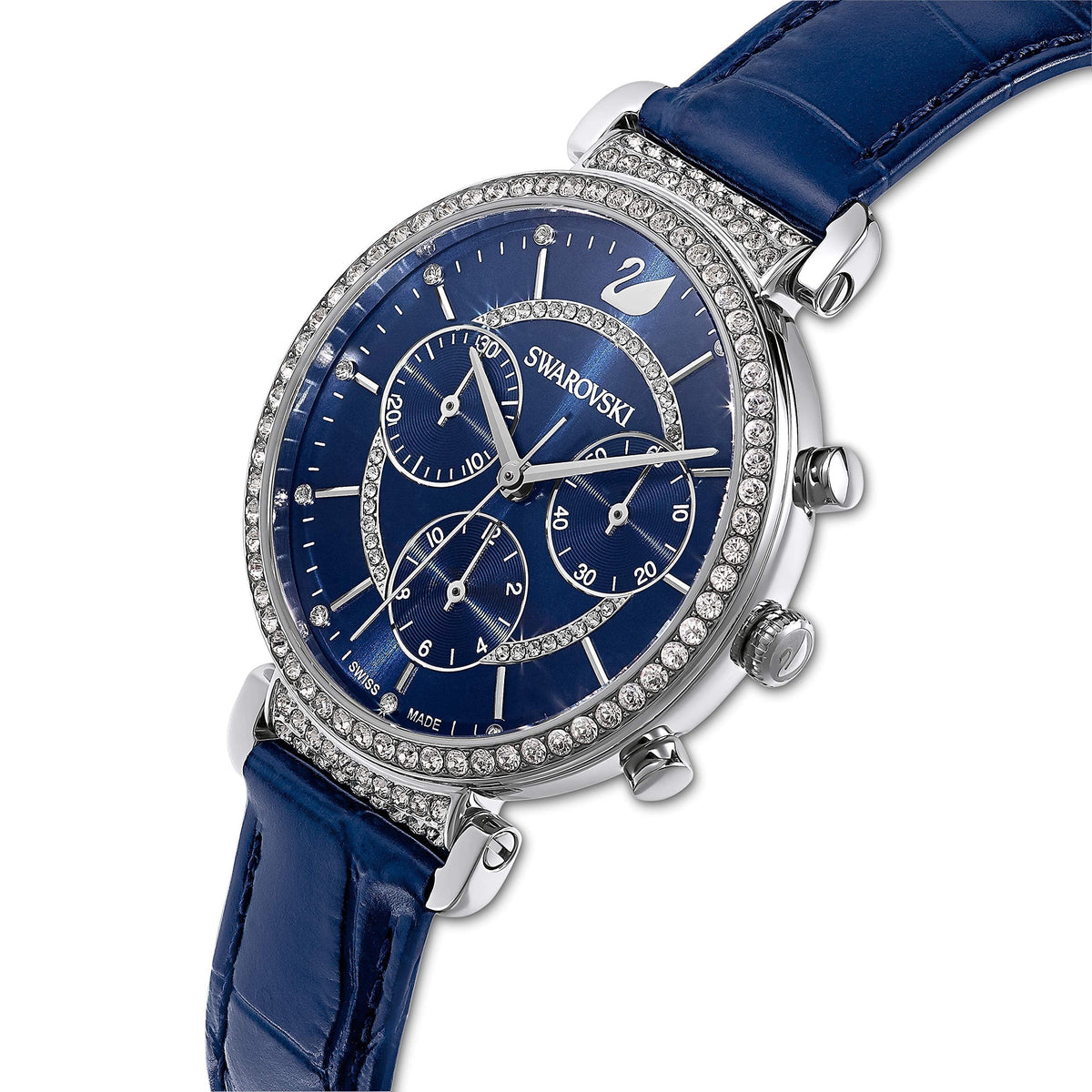  Shop Authentic Swarovski Passage Chrono Crystal Blue Dial Blue Leather Strap Watch for Women - 5580342 - Luxxuri