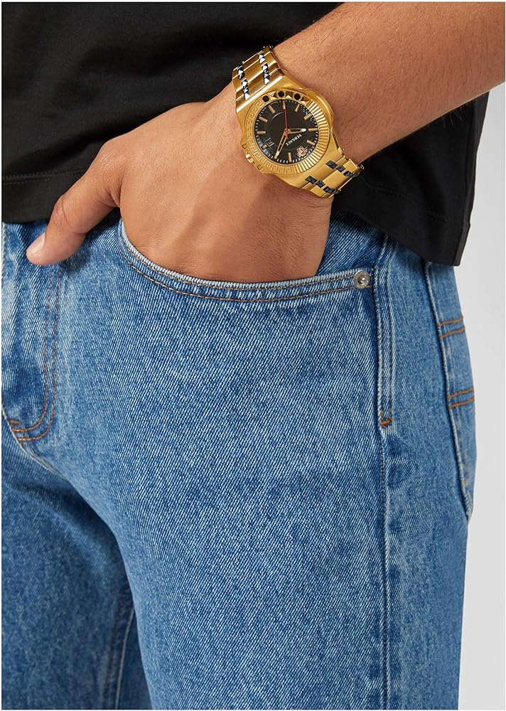  Shop Authentic Versace Chain Reaction Quartz Black Dial Two Tone Steel Strap Watch for Men - VEDY00619 - Luxxuri