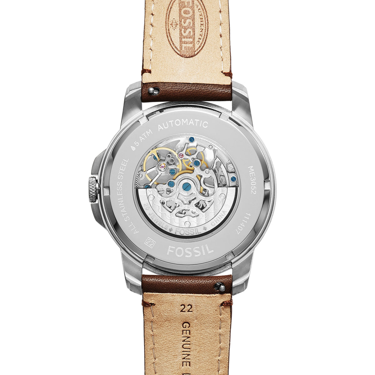  Shop Authentic Fossil Grant Automatic White Dial Brown Leather Strap Watch for Men - ME3052 - Luxxuri