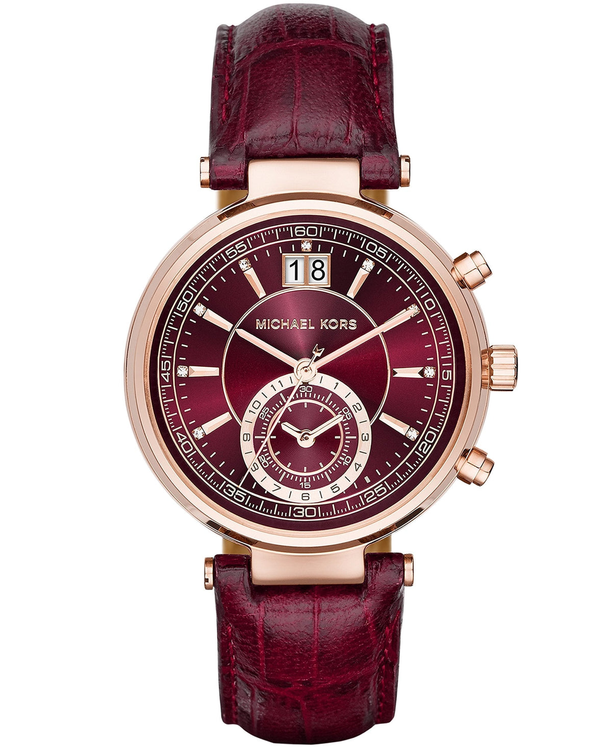  Shop Authentic Michael Kors Sawyer Maroon Dial Maroon Leather Strap Watch for Women - MK2426 - Luxxuri