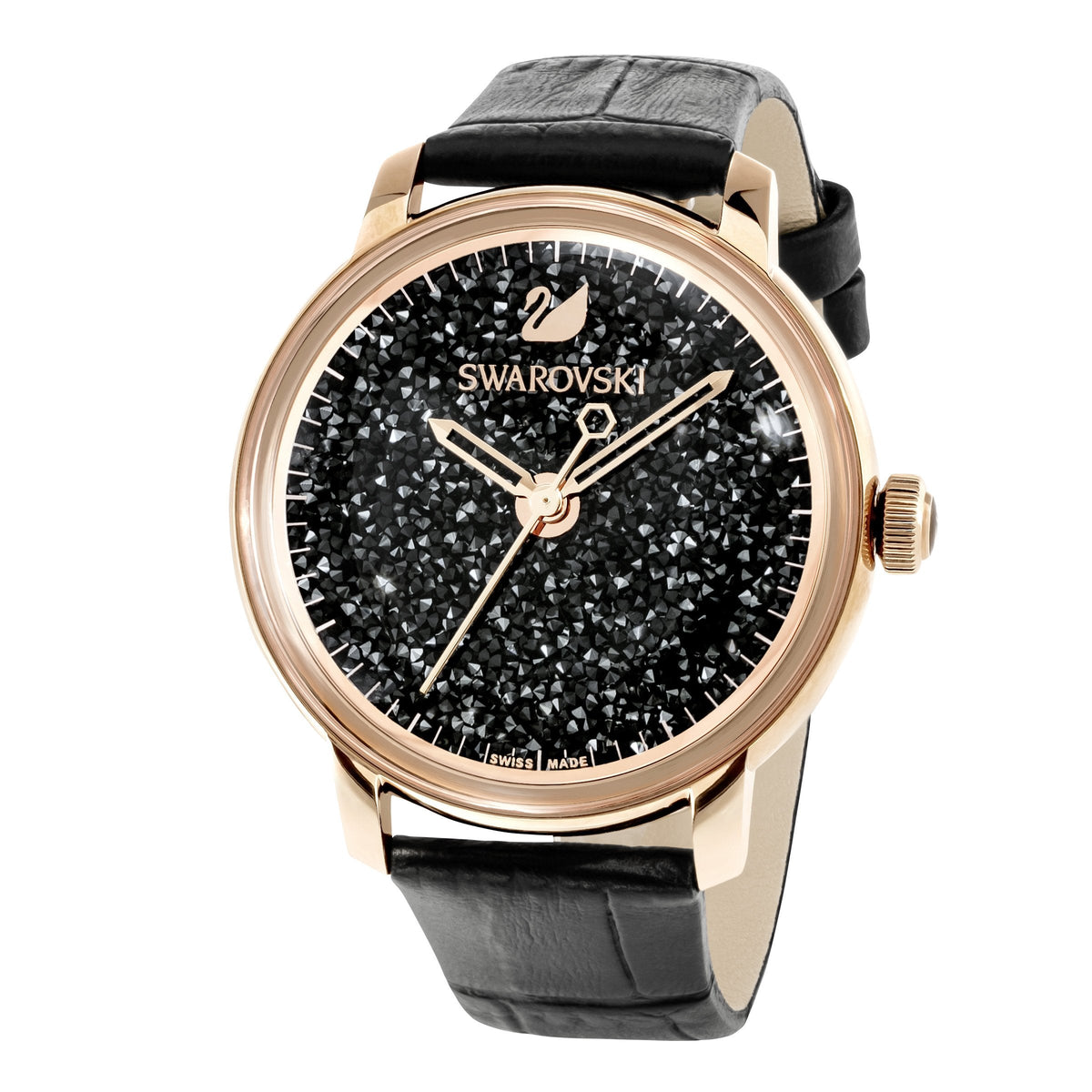 Shop Authentic Swarovski Crystalline Hours Black Dial Black Leather Strap Watch for Women - 5295377 - Luxxuri
