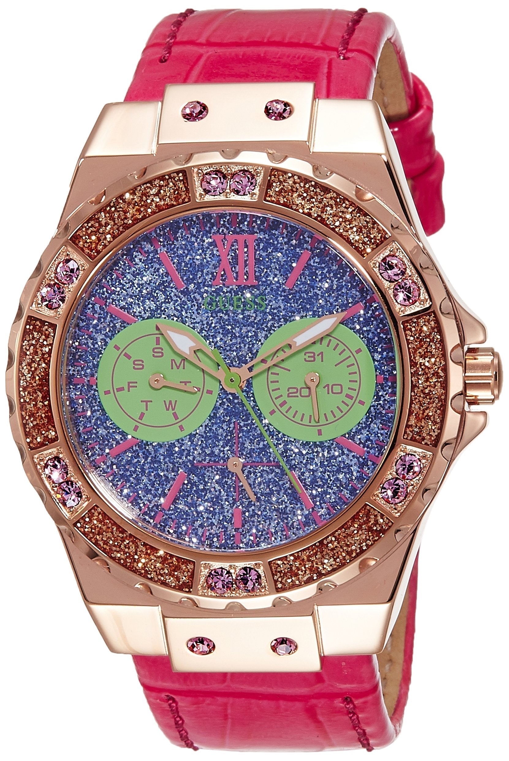  Shop Authentic Guess Limelight Quartz Multicolor Dial Red Leather Strap Watch For Women - W0775L4 - Luxxuri