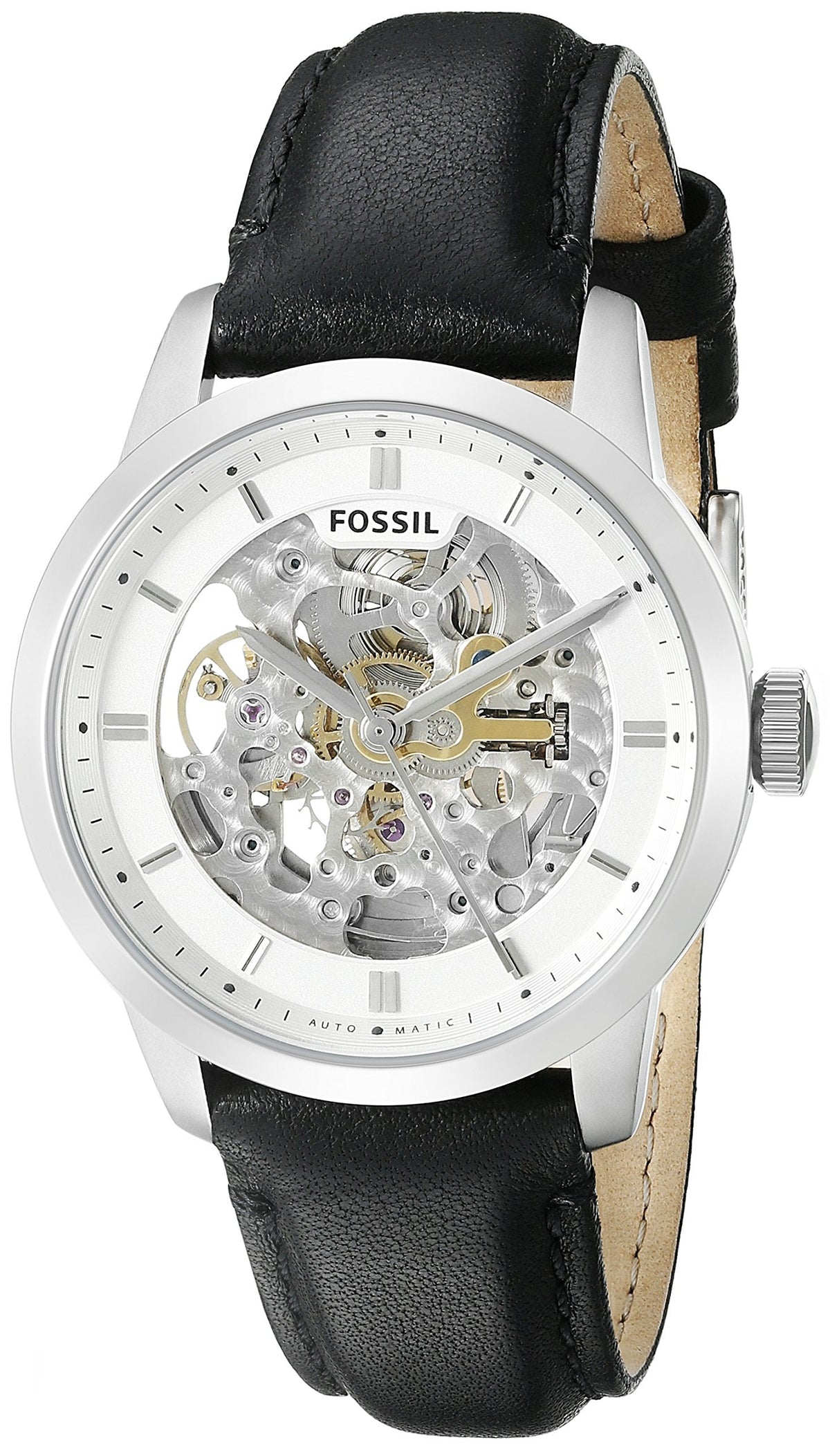  Shop Authentic Fossil Townsman Automatic Skeleton White Dial Black Leather Strap Watch for Men - ME3085 - Luxxuri
