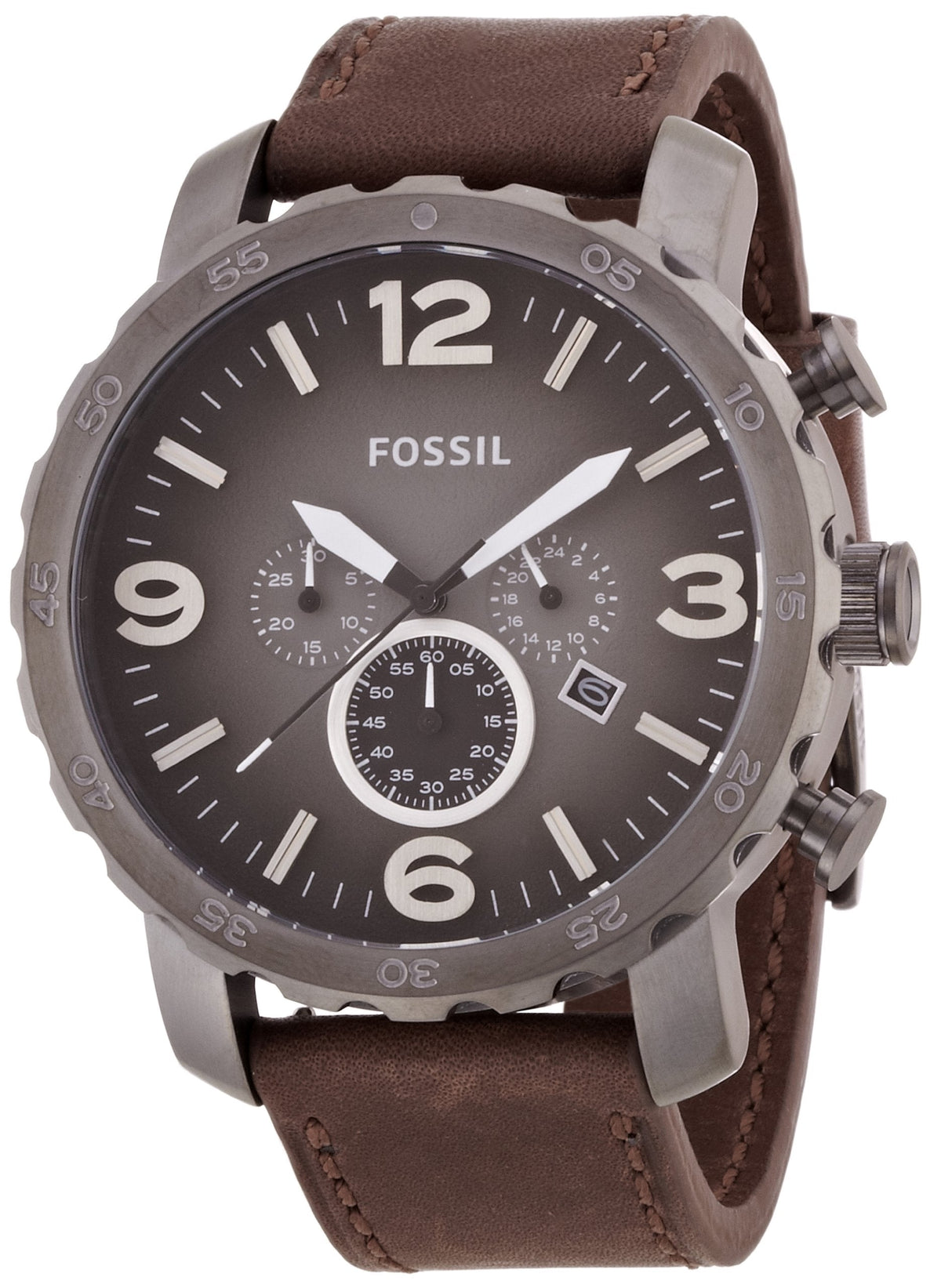  Shop Authentic Fossil Nate Chronograph Grey Dial Brown Leather Strap Watch for Men - JR1424 - Luxxuri