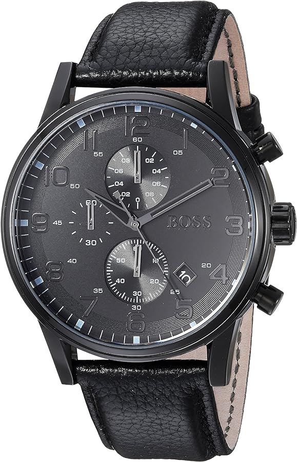  Shop Authentic Hugo Boss Blackout Chronograph Black Dial Black Leather Strap Watch For Men - HB1512567 - Luxxuri