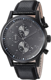  Shop Authentic Hugo Boss Blackout Chronograph Black Dial Black Leather Strap Watch For Men - HB1512567 - Luxxuri
