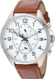  Shop Authentic Tommy Hilfiger Dean Quartz Multifunction White Dial Brown Leather Strap Watch for Men - 1791274 - Luxxuri