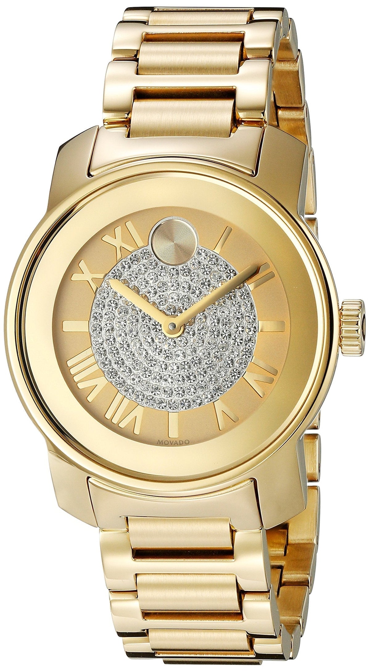  Shop Authentic Movado Bold Pave Gold Dial Gold Steel Strap Watch For Women - 3600255 - Luxxuri