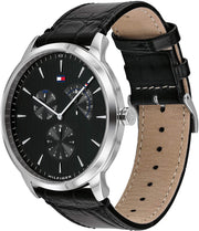  Shop Authentic Tommy Hilfiger Brad Chronograph Black Dial Black Leather Strap Watch For Men - 1710391 - Luxxuri