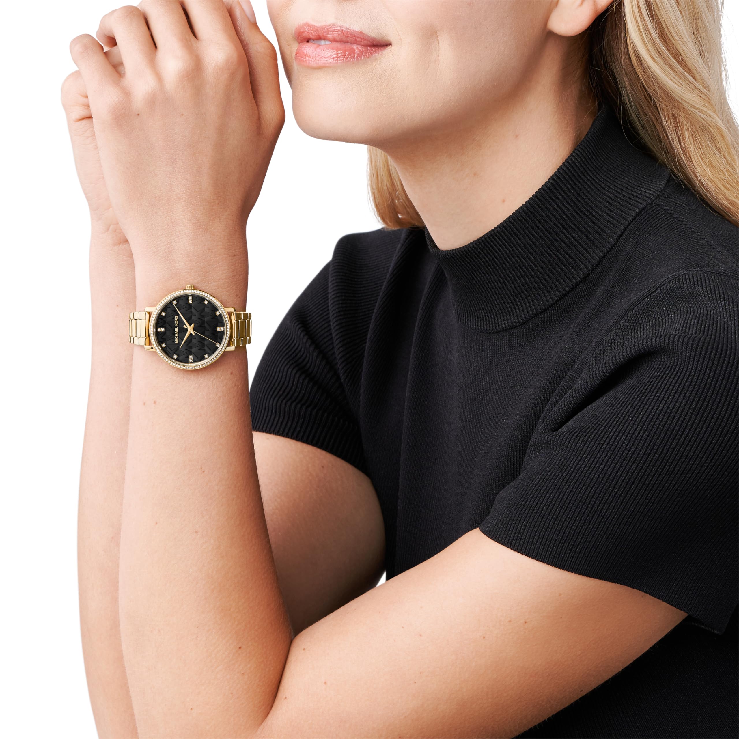  Shop Authentic Michael Kors Pyper Three-Hand Black Dial Gold Steel Strap Watch For Women - MK4593 - Luxxuri