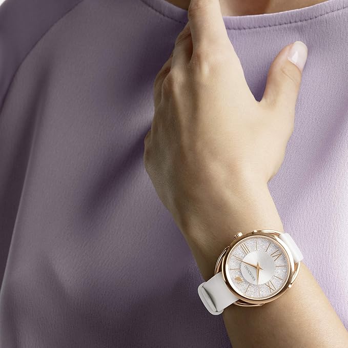  Shop Authentic Swarovski Crystalline Glam Silver Dial White Leather Strap Watch for Women - 5452459 - Luxxuri