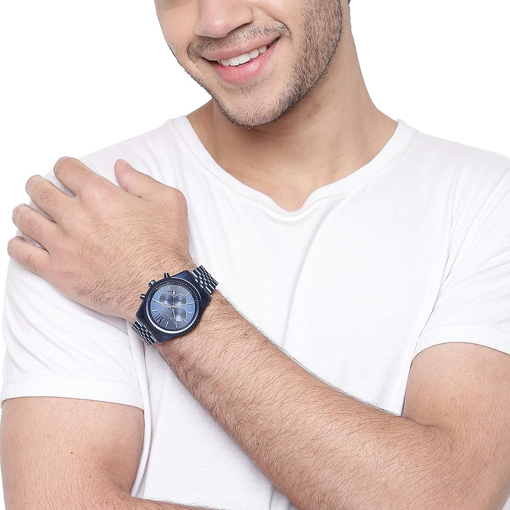 Shop Authentic Michael Kors Lexington Chronograph Blue Dial Blue Steel Strap Watch For Men - MK8791 - Luxxuri