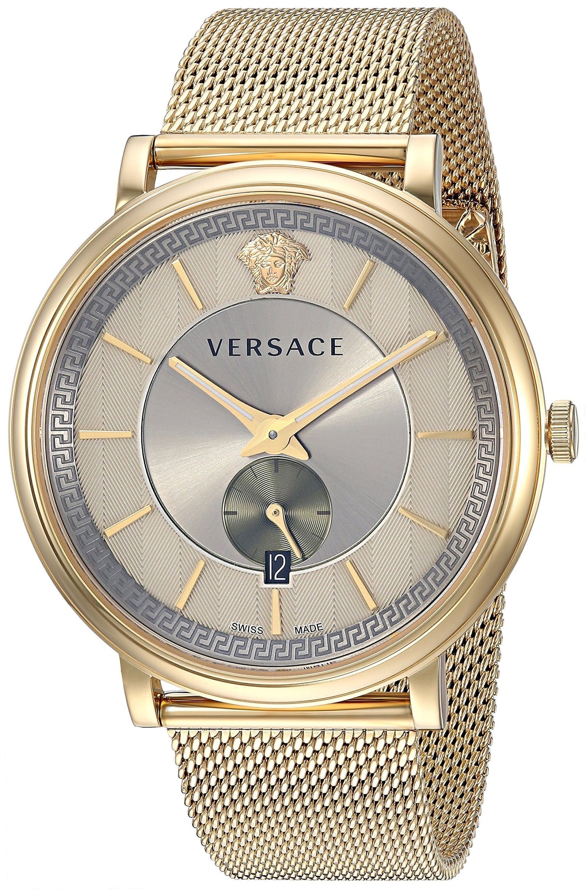  Shop Authentic Versace V Circle Quartz Gold Dial Gold Mesh Bracelet Watch For Men - VBQ070017 - Luxxuri
