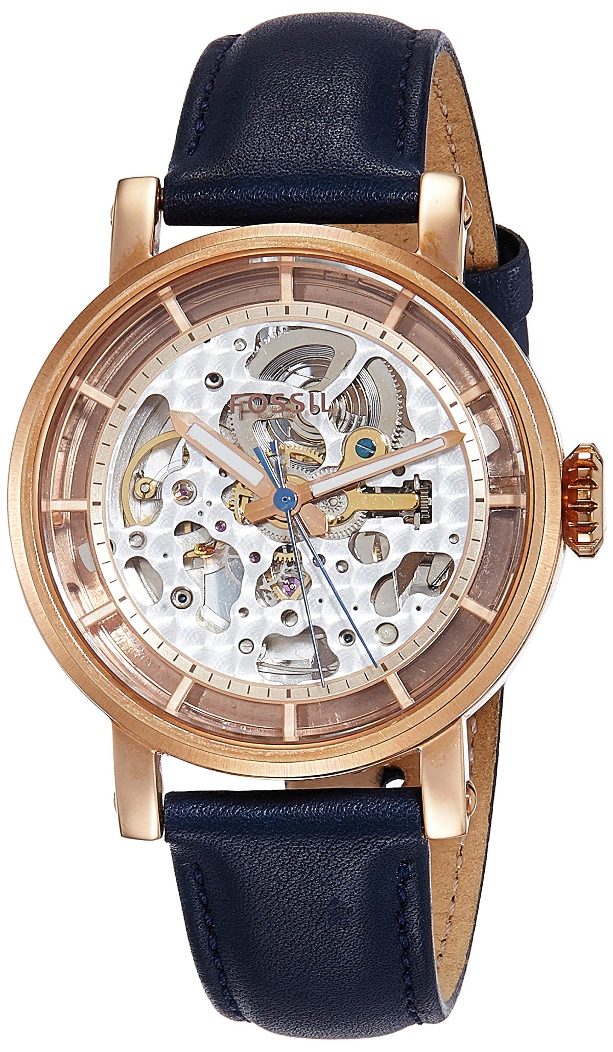  Shop Authentic Fossil Original Boyfriend Skeleton White Dial Blue Leather Strap Watch for Women - ME3086 - Luxxuri