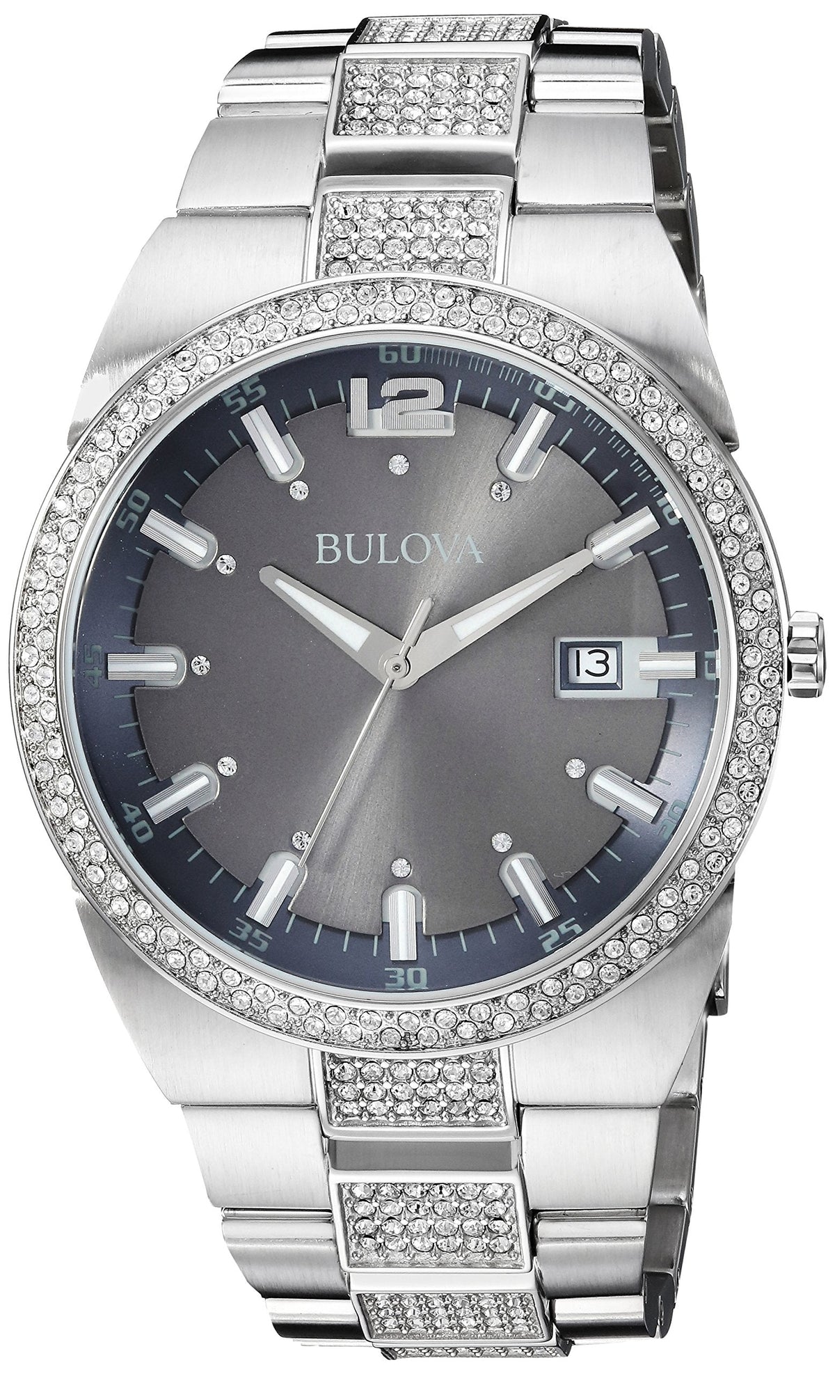  Shop Authentic Bulova Crystal Collection Brown Dial Silver Steel Strap Watch for Men - 96B221 - Luxxuri