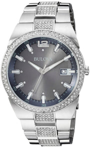  Shop Authentic Bulova Crystal Collection Brown Dial Silver Steel Strap Watch for Men - 96B221 - Luxxuri