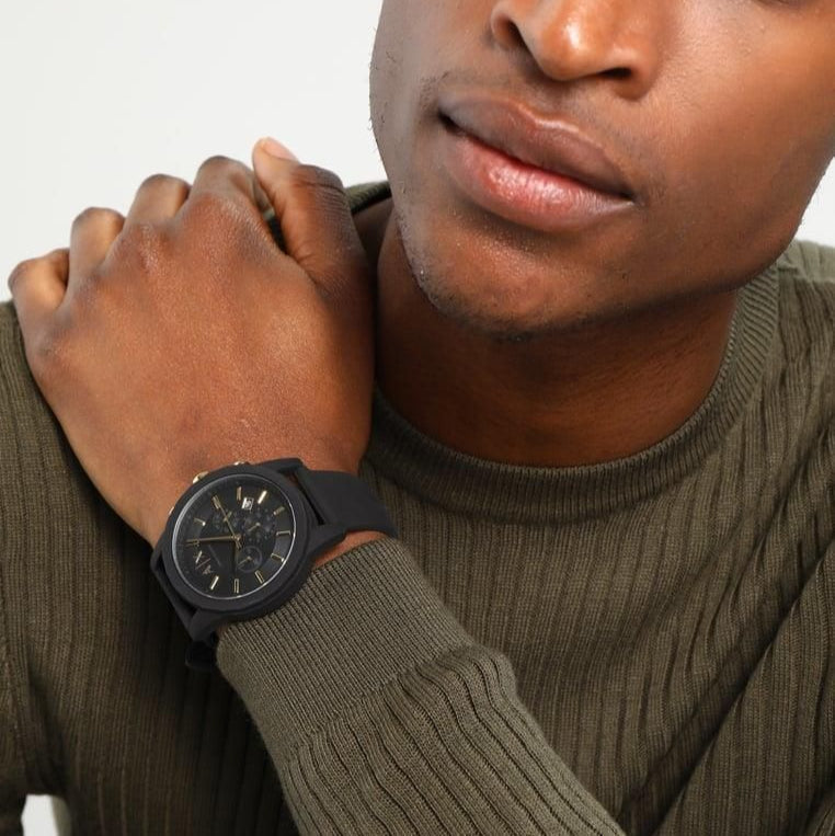  Shop Authentic Armani Exchange Outerbanks Chronograph Black Dial Black Steel Strap Watch For Men - AX7105 - Luxxuri