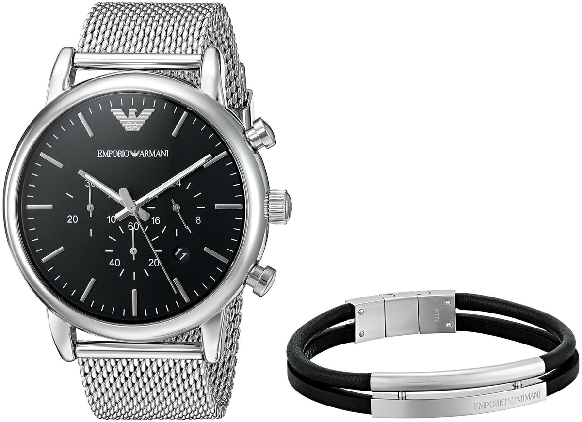  Shop Authentic Emporio Armani Luigi Black Dial Silver Mesh Bracelet Watch For Men - AR8032 - Luxxuri