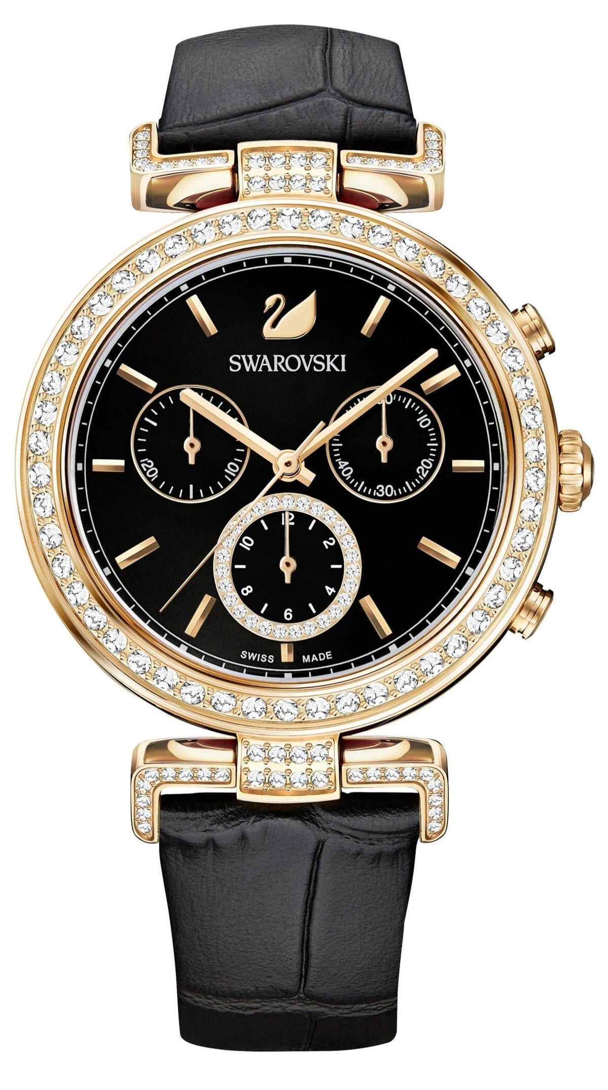  Shop Authentic Swarovski Era Journey Chronograph Black Dial Black Leather Strap Watch for Women - 5295320 - Luxxuri