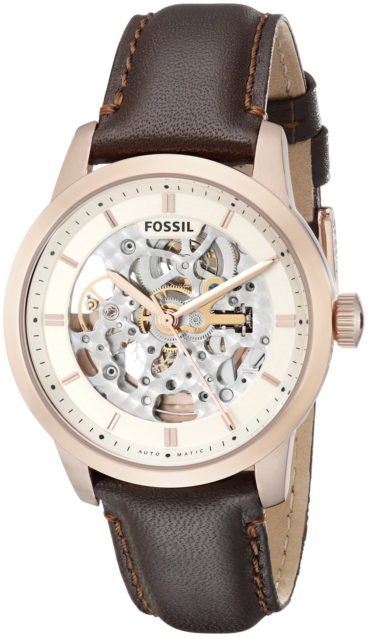 Shop Authentic Fossil Townsman Automatic Skeleton White Dial Brown Leather Strap Watch for Men - ME3078 - Luxxuri