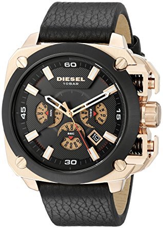  Shop Authentic Diesel BAMF Chronograph Black Dial Black Leather Strap Watch For Men - DZ7346 - Luxxuri
