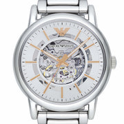  Shop Authentic Emporio Armani Meccanico Skeleton Silver Dial Silver Steel Strap Watch For Men - AR1980 - Luxxuri