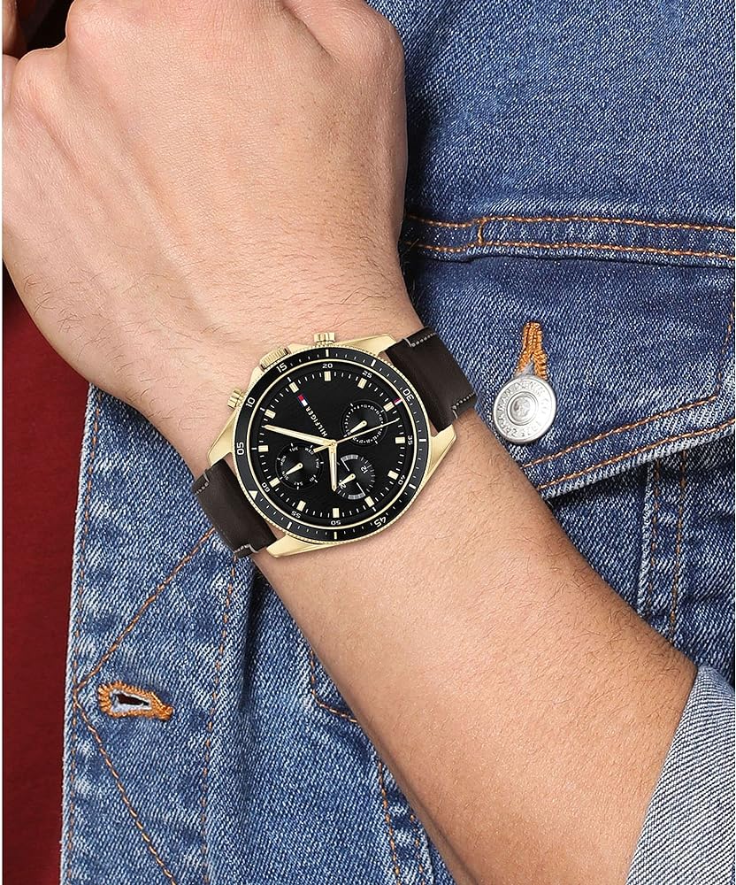  Shop Authentic Tommy Hilfiger Parker Chronograph Black Dial Brown Leather Strap Watch For Men  - 1791836 - Luxxuri
