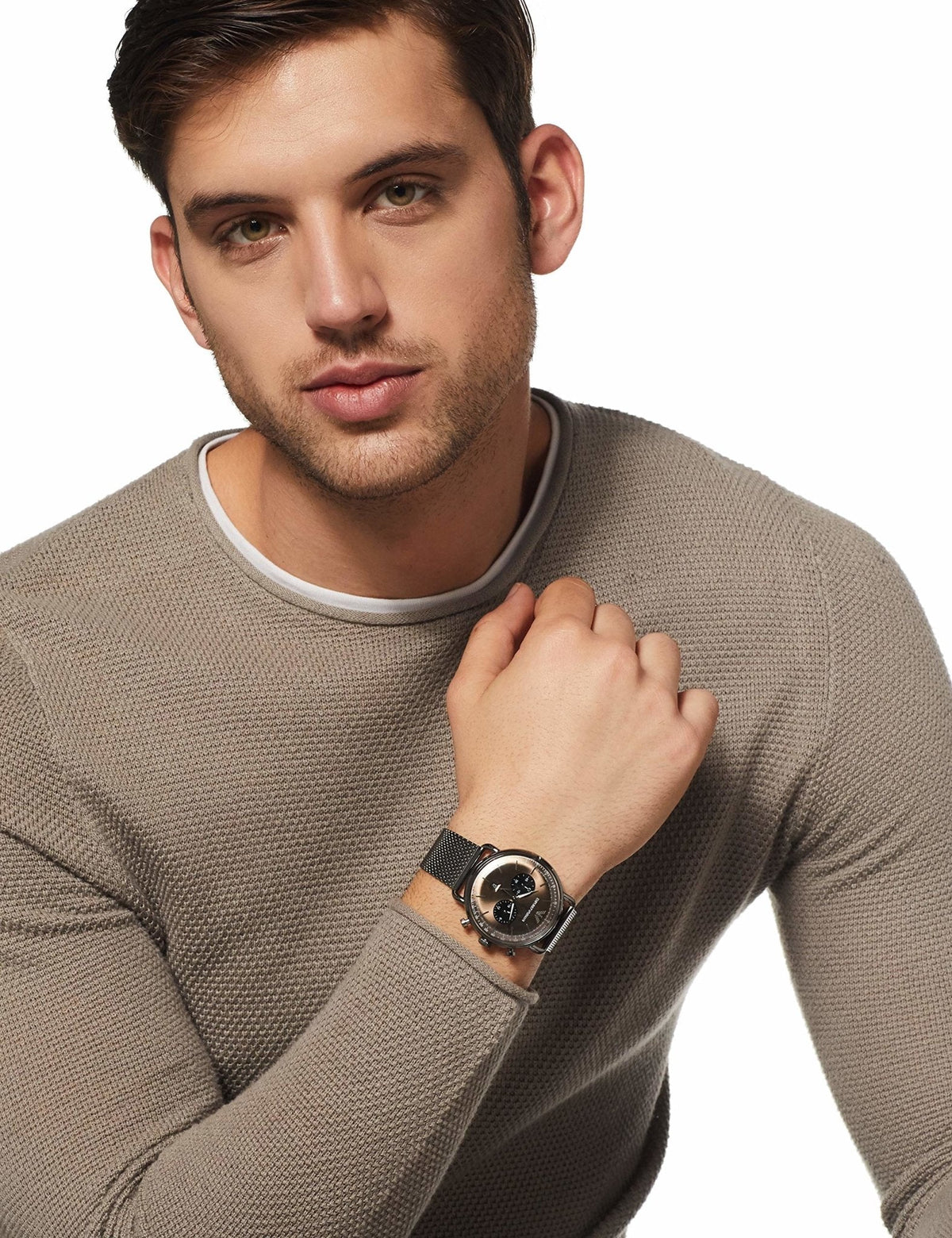  Shop Authentic Emporio Armani Aviator Brown Dial Grey Mesh Bracelet Watch For Men - AR11141 - Luxxuri