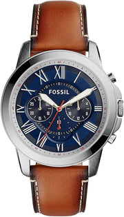  Shop Authentic Fossil Grant Chronograph Blue Dial Brown Leather Strap Watch for Men - FS5210 - Luxxuri